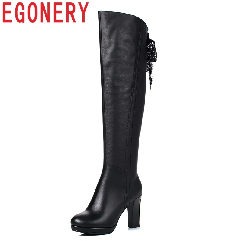 

EGONERY warm Autumn Winter sexy Lady's high Motorcycle boots party soft leather 9cm super high strange style women Dance shoes