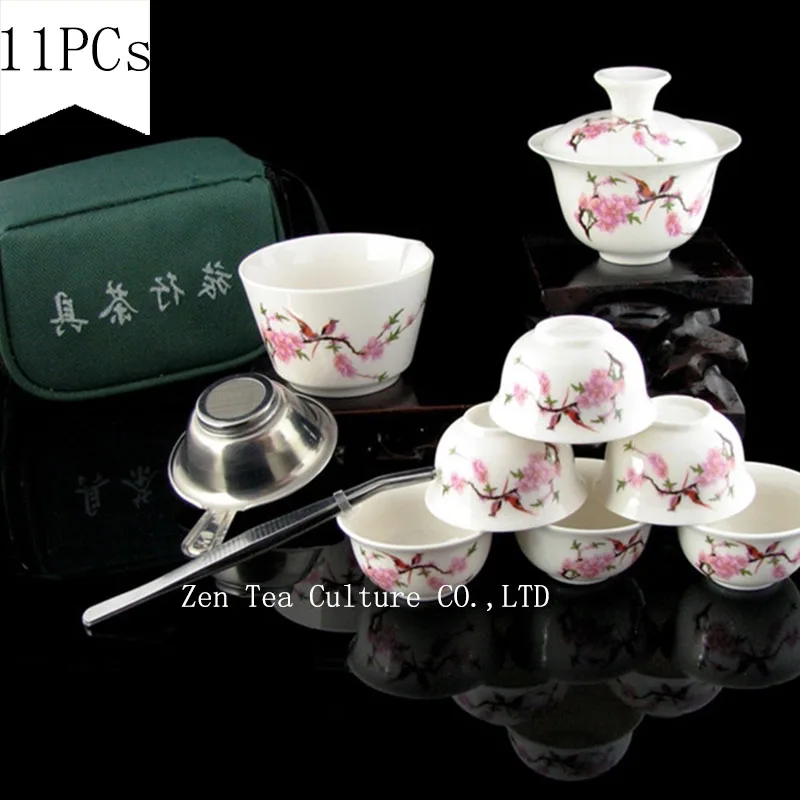 11 Pcs Travel Tea Sets Chinese Portable Ceramic Bone China Cha Ju Gaiwan Teacup Porcelain Cup The Kung Fu Outdoor Teapot Set | Дом и сад