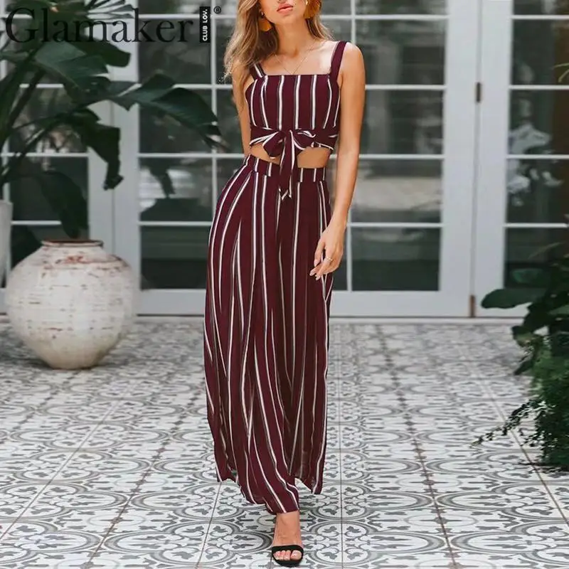 Glamaker Chiffon striped two-piece suit jumpsuit Women lace up belt long jumpsuit romper Female sexy elegant overall 2019 summer
Glamaker Chiffon striped two-piece suit jumpsuit Women lace up belt long jumpsuit romper Female sexy elegant overall 2019 summer