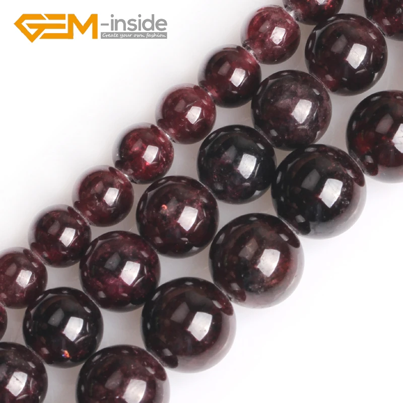 

GEM-inside Big Hole 1.5mm-2mm Natural 6mm 8mm 10mm Dark Red Garnet Round Beads For Jewelry Making 15" Wholesale!