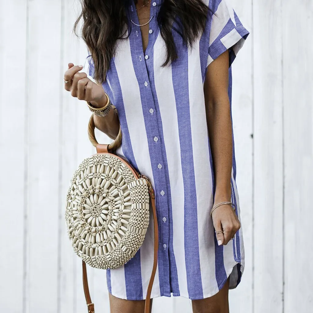 Women Dress Dames Jurken Fashion Short Sleeve Stripe Button Casual Evening Party Dress Sukienki Damski Loose Woman Dresses
Women Dress Dames Jurken Fashion Short Sleeve Stripe Button Casual Evening Party Dress Sukienki Damski Loose Woman Dresses