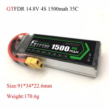 GTFDR 14.8V 1500mAh 4S 35C/70C Rechargeable Lipo Battery For FPV RC Quadcopter Racing Frame DIY
GTFDR 14.8V 1500mAh 4S 35C/70C Rechargeable Lipo Battery For FPV RC Quadcopter Racing Frame DIY