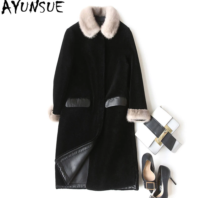 AYUNSUE Luxury Real Wool Fur Coat Female Natural Mink Fur Collar Long Winter Jacket Women Sheep Fur Coats PU Leather Liner 17965
AYUNSUE Luxury Real Wool Fur Coat Female Natural Mink Fur Collar Long Winter Jacket Women Sheep Fur Coats PU Leather Liner 17965