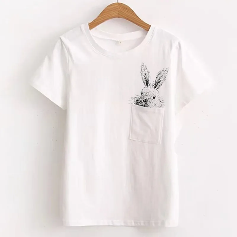 Plus Size Women Fashion Clothing Summer White T Shirts VOGUE Rabbit Pocket T-shirt Harajuku O-neck Short Sleeve Top Tees Female
Plus Size Women Fashion Clothing Summer White T Shirts VOGUE Rabbit Pocket T-shirt Harajuku O-neck Short Sleeve Top Tees Female