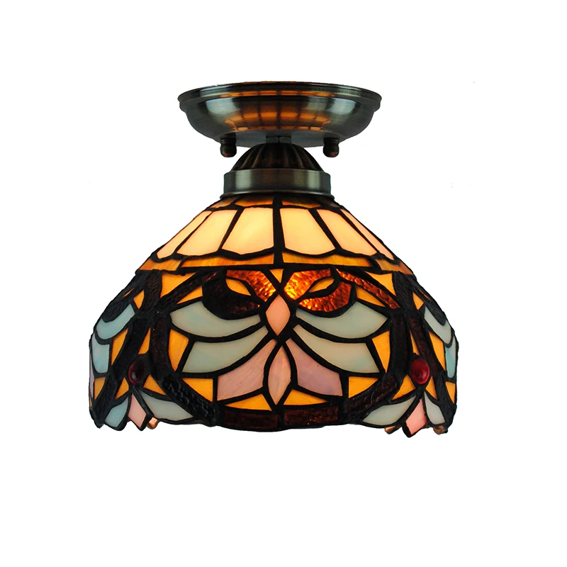 

Tiffany Style Stained Glass Ceiling Lamp Retro Baroque Flower Pantten Dining Room Aisle Corridor Flush Mount Light Fixture CL276