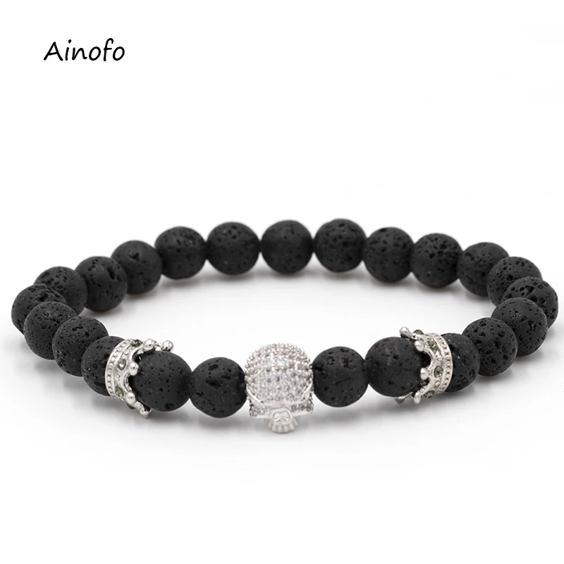 Ainofo Men's Natural Beads Bracelet Micro Pave CZ Skeleton Skull Black Lava Rock Stone Men Buddha Jewelry
Ainofo Men's Natural Beads Bracelet Micro Pave CZ Skeleton Skull Black Lava Rock Stone Men Buddha Jewelry