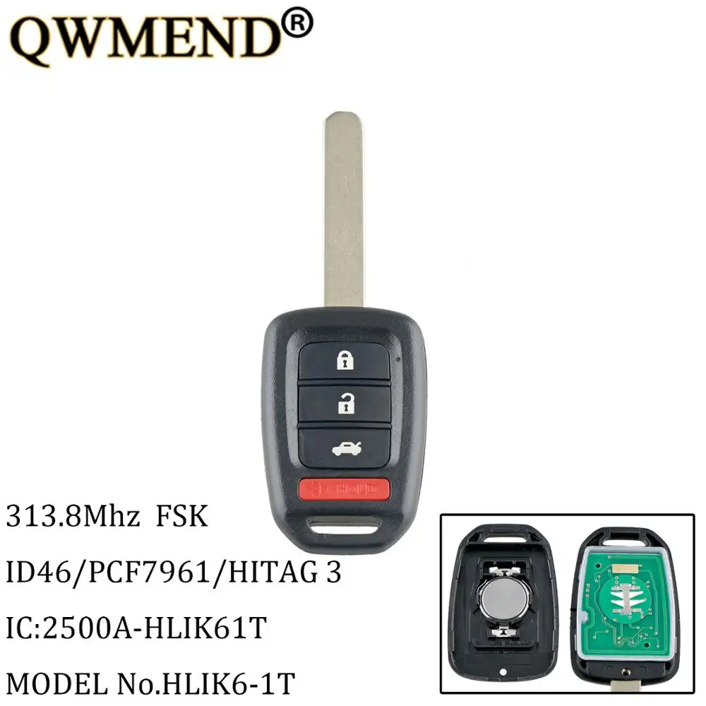 QWMEND 3+1Buttons Remote key Fob 313.8Mhz For Honda Accord Sport Accord LX Civic 2013 2014 2015 MLBHLIK6-1T keys
QWMEND 3+1Buttons Remote key Fob 313.8Mhz For Honda Accord Sport Accord LX Civic 2013 2014 2015 MLBHLIK6-1T keys