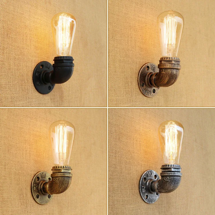 

Steampunk Loft pipe retro wall lamp black brown bronze silver pipe wall lighting e27 lamp