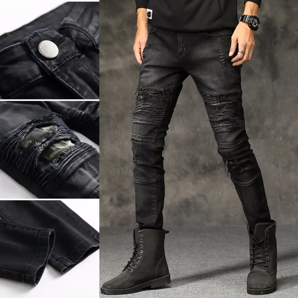 biker distressed denim jeans