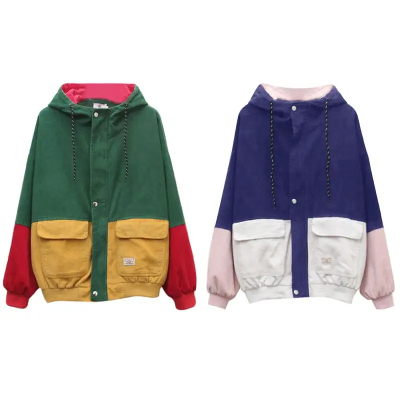 Women Unisex Color Block Patchwork Corduroy Hooded Jacket Hip Hop Coat Oversized
Women Unisex Color Block Patchwork Corduroy Hooded Jacket Hip Hop Coat Oversized