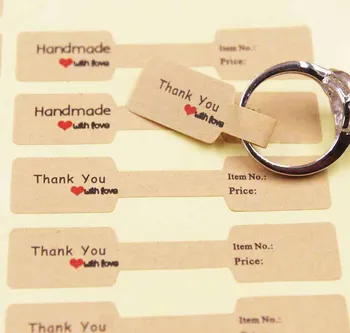 100PCS multi style paper folded ring labels white/kraft thank you self adhesive price labels sticker for jewelry 6*1.20cm