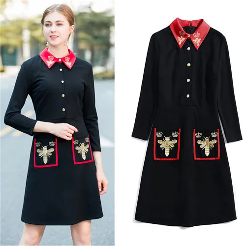 Autumn Winter Designer Runway Dress 2018 Women High Quality Vintage Embroidery A-line Knee Length Dress Vestidos Red Collar
Autumn Winter Designer Runway Dress 2018 Women High Quality Vintage Embroidery A-line Knee Length Dress Vestidos Red Collar