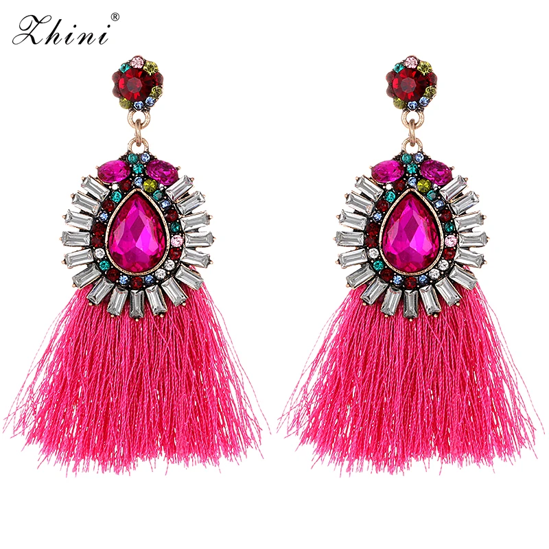ZHINI New Fashion Boho Tassel Earrings Dangle Round Ethnic Bohemian Long Fringed For Women Drop Brincos | Украшения и аксессуары