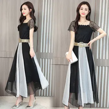 Lace Patchwork Chiffon Midi Dress Temperament Waist Thin Summer Dress Female Brief Wild Dress Elegant Fashion Vestido De Festa
Lace Patchwork Chiffon Midi Dress Temperament Waist Thin Summer Dress Female Brief Wild Dress Elegant Fashion Vestido De Festa