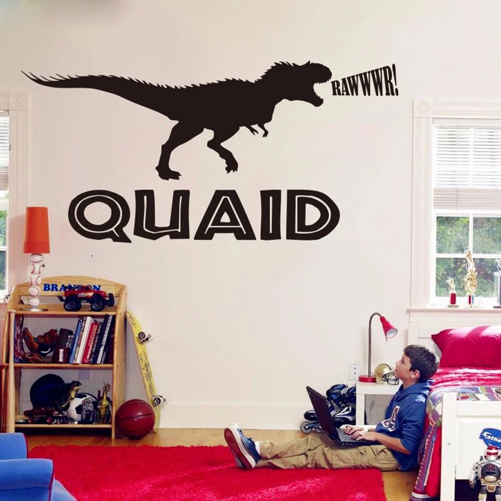 Personalized Dinosaur Name raw Wall Sticker Boy Room Kids Room Cartoon Custom Dino Jurassic Park Name Wall Decal Bedroom Vinyl (3)