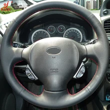 XUJI Black Leather Hand -stitched Car Steering Wheel Cover for Old Hyundai Santa Fe