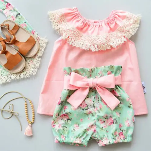 cue Kids Baby Girls set clothes Lace Tassels Off Shoulder Top + floral bow Shorts Outfits set Clothes
cue Kids Baby Girls set clothes Lace Tassels Off Shoulder Top + floral bow Shorts Outfits set Clothes