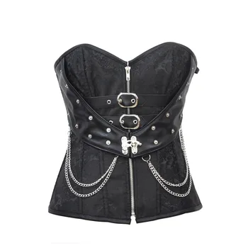 Sexy Rock Punk Black Rivet Leather Buckle Zipper Front Chain Overbust Corset Gothic Steampunk Waist Cincher bustiers Top Women
Sexy Rock Punk Black Rivet Leather Buckle Zipper Front Chain Overbust Corset Gothic Steampunk Waist Cincher bustiers Top Women