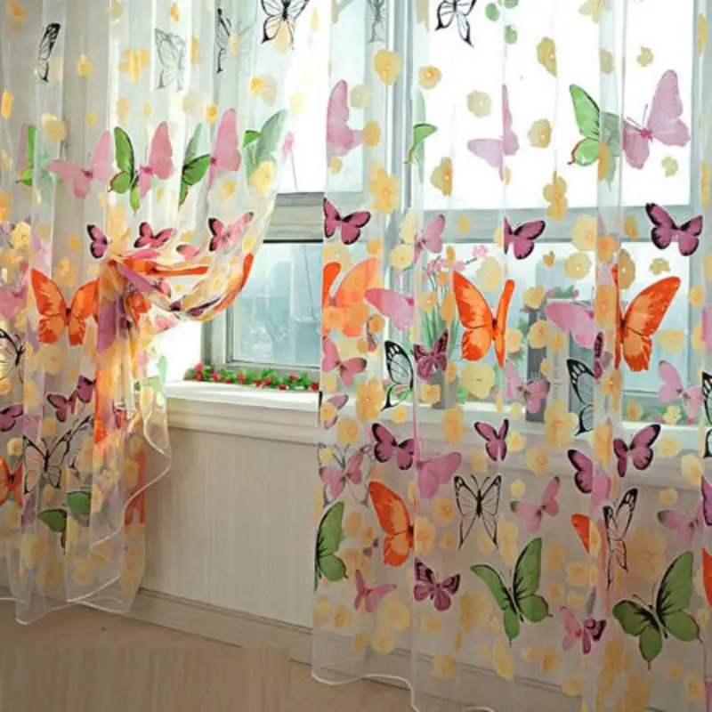 4pcs/lots Beautiful Window Curtain Butterfly Sheer Voile Curtain Door Window Panel Drape Room Divider Home