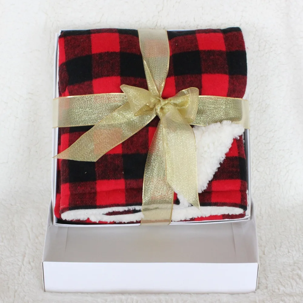 

Red with Black Buffalo Check Baby Wrap. Baby Throw, Soft and Warm with Sherpa Bcking Gift WZ-77