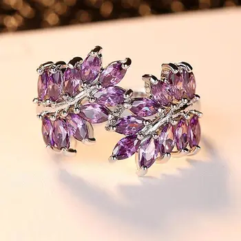 Exquisite Purple Zircon Leaves Rings For Women Shiny Fashion Silver Color Ring Valentine Day Accessories Charm Female Decotions
Exquisite Purple Zircon Leaves Rings For Women Shiny Fashion Silver Color Ring Valentine Day Accessories Charm Female Decotions