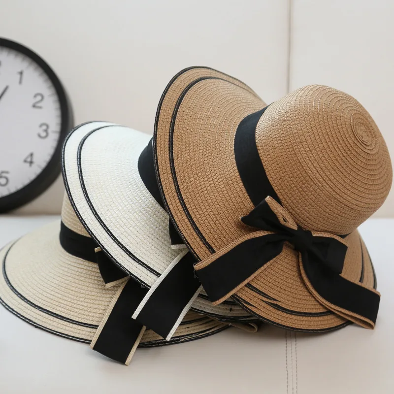 summer straw hat women big wide brim beach sun foldable block UV protection panama bone chapeu feminino |