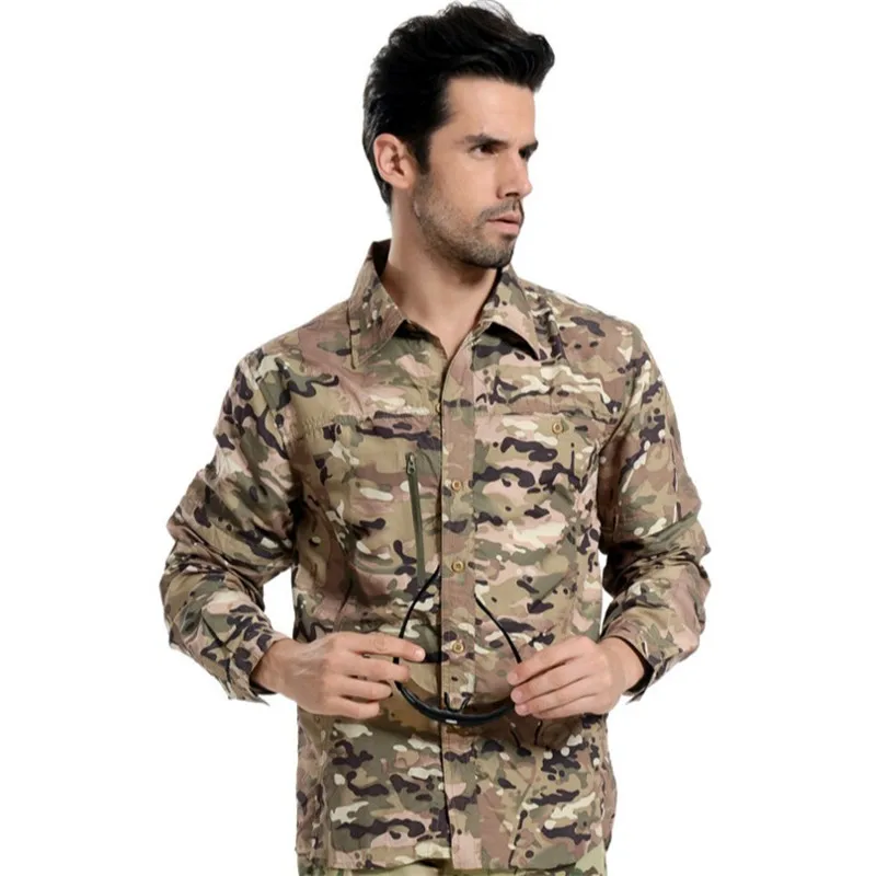 

Detachable Sleeve Camouflage Casual male Shirt clothing tops tees Tactical Thin Shirt Buttoned long sleeve mens camo Shirts