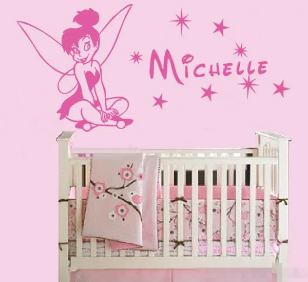 Фото Personalise Name Wall decal with Tinkerbell Removable wall sticker for kids Princess Girl's Bedroom Decals Mural D591 | Дом и сад