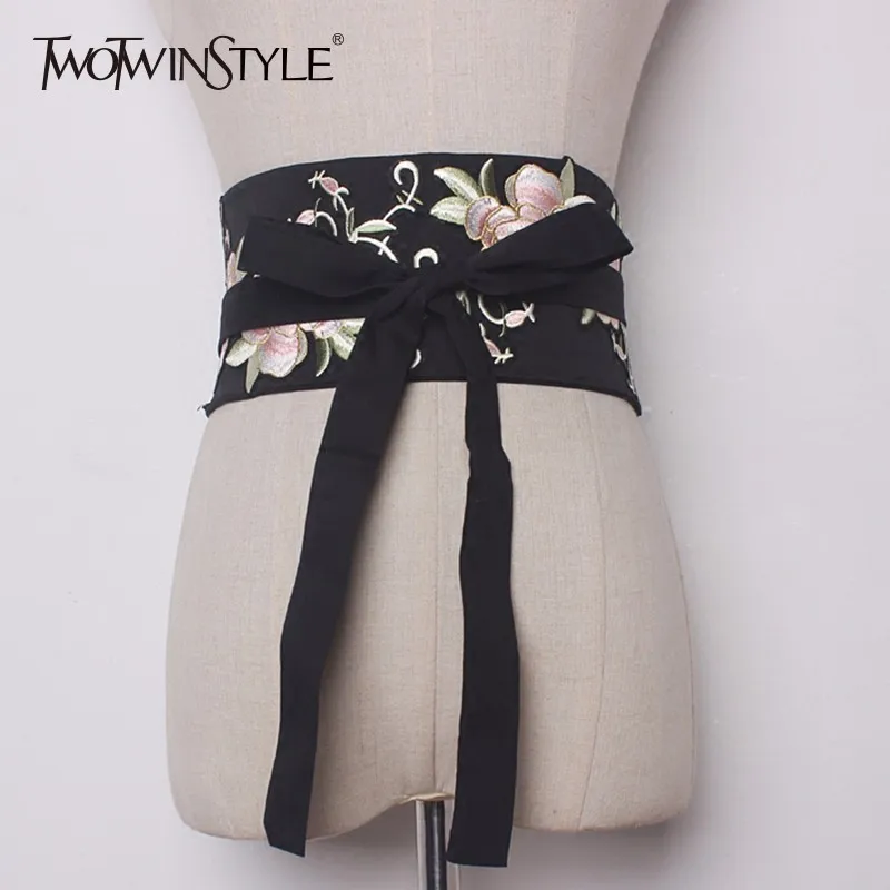 TWOTWINSTYLE Embroidery Belt Female Lace Up High Waist Floral Asymmetrical Wide Belts Spring Women Fashion Chinese Accessories
TWOTWINSTYLE Embroidery Belt Female Lace Up High Waist Floral Asymmetrical Wide Belts Spring Women Fashion Chinese Accessories
