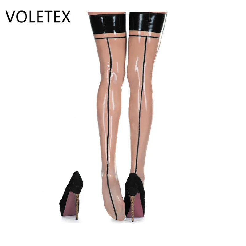 Transparent Latex Stockings With Trims Rubber Stockings With Trims Latex Rubber Stockings With Black Trims