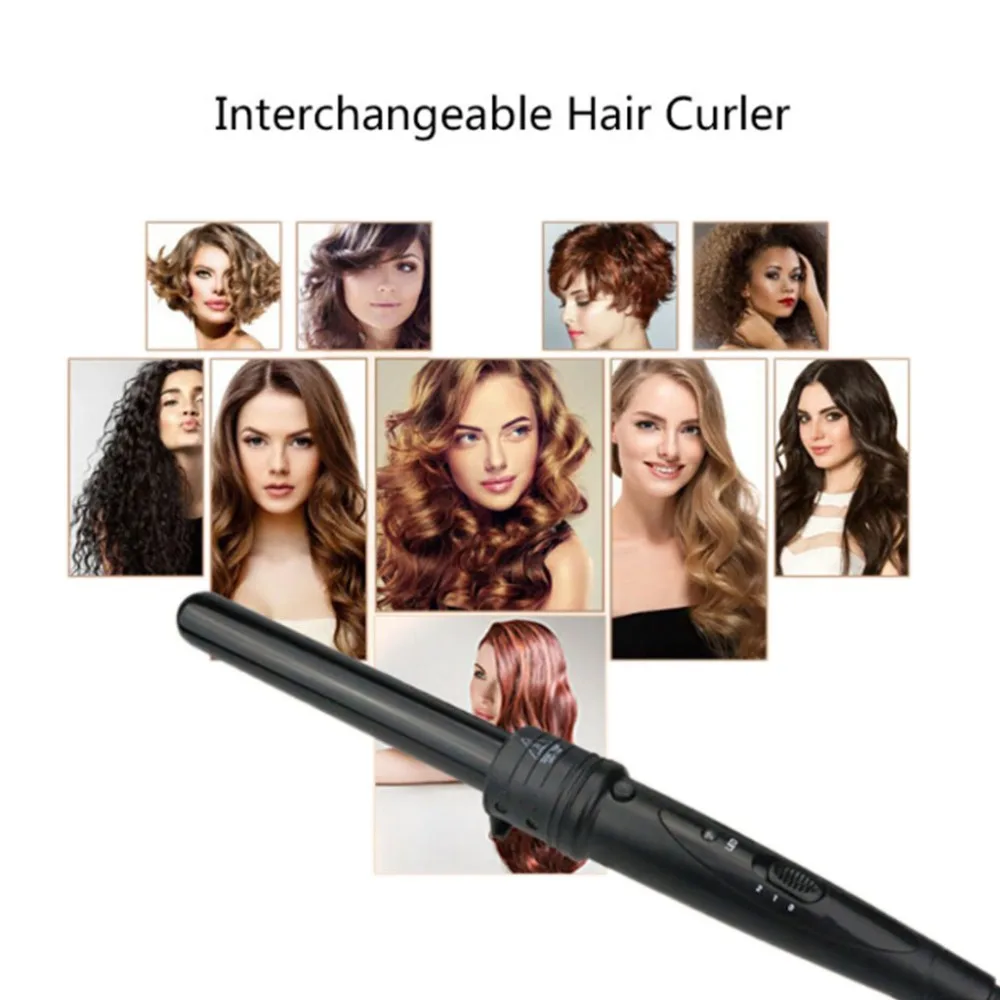 Tourmaline Ceramic Heating Barrel Curling Wand Tongs 5 Interchangeable Irons Heads LED 150C 300F 210C 410F Temperature Contr
Tourmaline Ceramic Heating Barrel Curling Wand Tongs 5 Interchangeable Irons Heads LED 150C 300F 210C 410F Temperature Contr