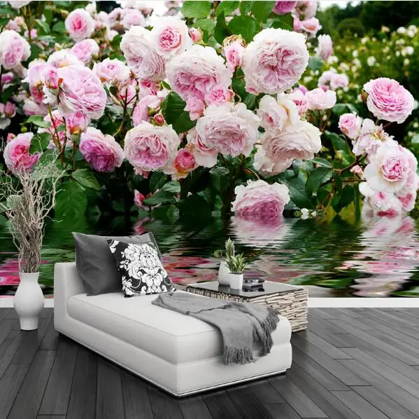 

Custom 3D Mural Wallpaper Pastoral Style Pink Flowers Photo Fresco Living Room Bedroom Romantic Decor Papel De Parede Floral 3 D