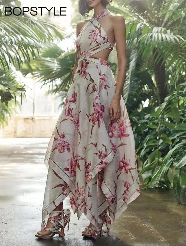 Stylish Sage/Fuschia Orchid Print Corsage Halter Long Dress With Low Back & Halter Neck Straps & Cut Out Detail
Stylish Sage/Fuschia Orchid Print Corsage Halter Long Dress With Low Back & Halter Neck Straps & Cut Out Detail