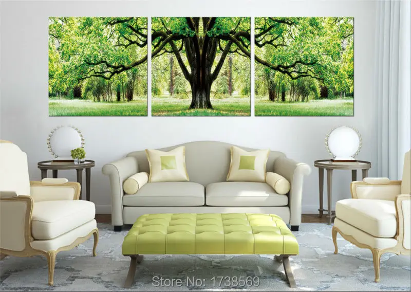 Image 3 pcs Wall art picture for living room Modern Home Decoration canvas Print tall gree tree oil painting canvas framed art