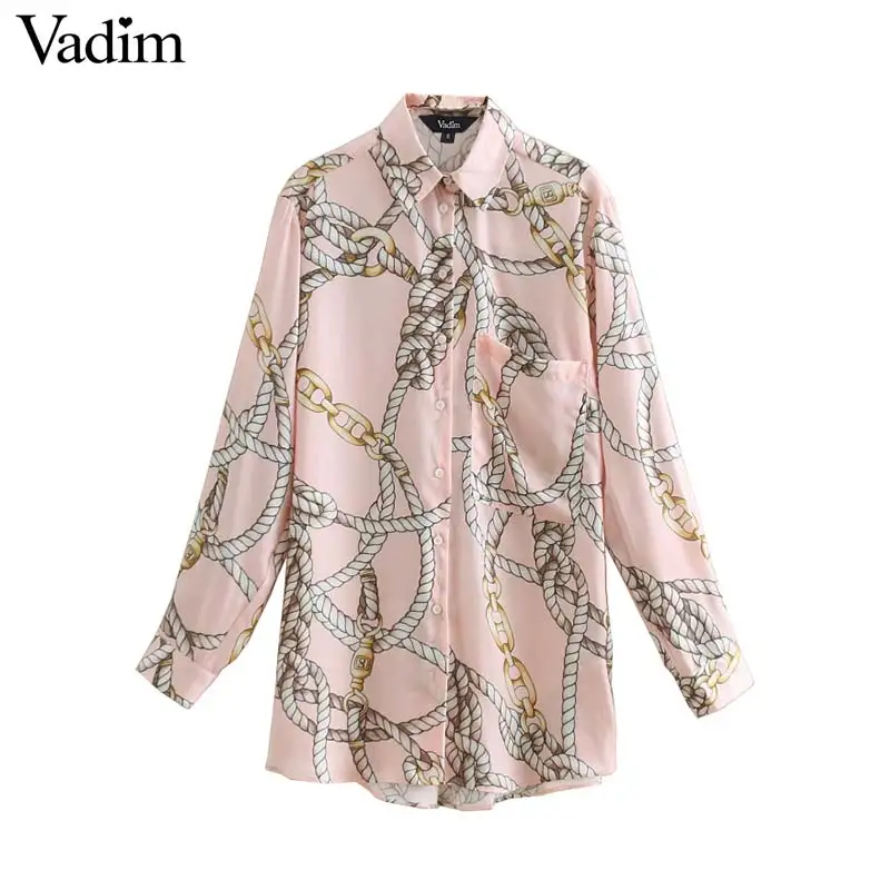 Vadim women sweet chain print loose blouse pocket long sleeve pleated vintage shirts female pink casual wear tops blusas LA812
Vadim women sweet chain print loose blouse pocket long sleeve pleated vintage shirts female pink casual wear tops blusas LA812