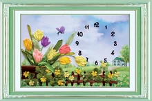 Robótki, DIY wstążka Cross stitch zestaw do zestaw do haftowania, zegar kwiat miłość wstążka haft krzyżykowy liczony malarstwo ścienne wystrój domu(China)