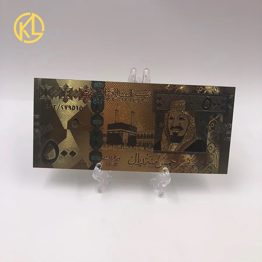 Color Saudi Arabia Gold Banknote 24k Gold Plated 500 Riyal Bills Home Decor Bank Notes for game playing and promotion collection
Color Saudi Arabia Gold Banknote 24k Gold Plated 500 Riyal Bills Home Decor Bank Notes for game playing and promotion collection