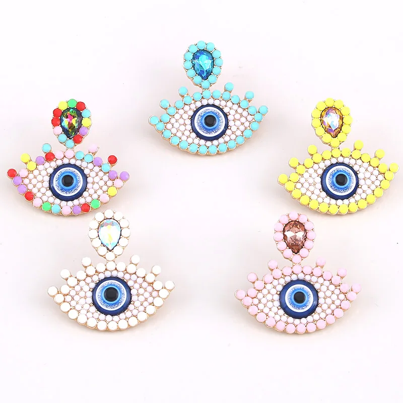 New Vintage Gold Color Bohemian Eyes Stud Earrings for Women 2 Designs Cute Bead Eyes Wedding Statement Earrings Gifts (15)