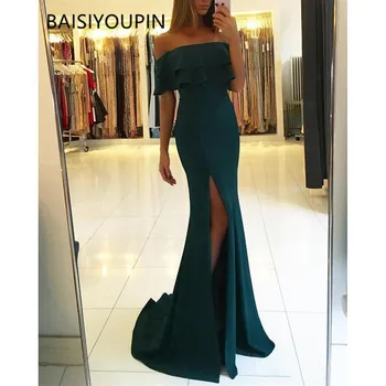 2020 Elegant Backless Split Evening Dresses Off Shoulder Mermaid Side Slit Evening Prom Gowns Cheap Bridesmaids Dress
2020 Elegant Backless Split Evening Dresses Off Shoulder Mermaid Side Slit Evening Prom Gowns Cheap Bridesmaids Dress