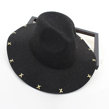 Wide Brim Wool Felt Fedora Jazz Hats Rivets Decor Women Men Panama Style Trilby Party Cowboy Cap Unisex Fashion Gambler Hat
Wide Brim Wool Felt Fedora Jazz Hats Rivets Decor Women Men Panama Style Trilby Party Cowboy Cap Unisex Fashion Gambler Hat