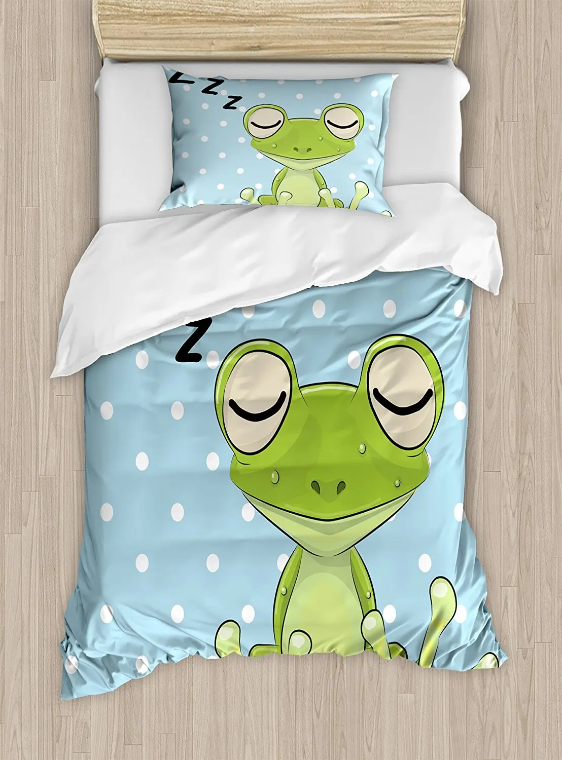 Cartoon Duvet Cover Set Sleeping Prince Frog in a Cap Polka Dots Background Cute Animal World Kids Design 4 Piece Bedding Set
Cartoon Duvet Cover Set Sleeping Prince Frog in a Cap Polka Dots Background Cute Animal World Kids Design 4 Piece Bedding Set