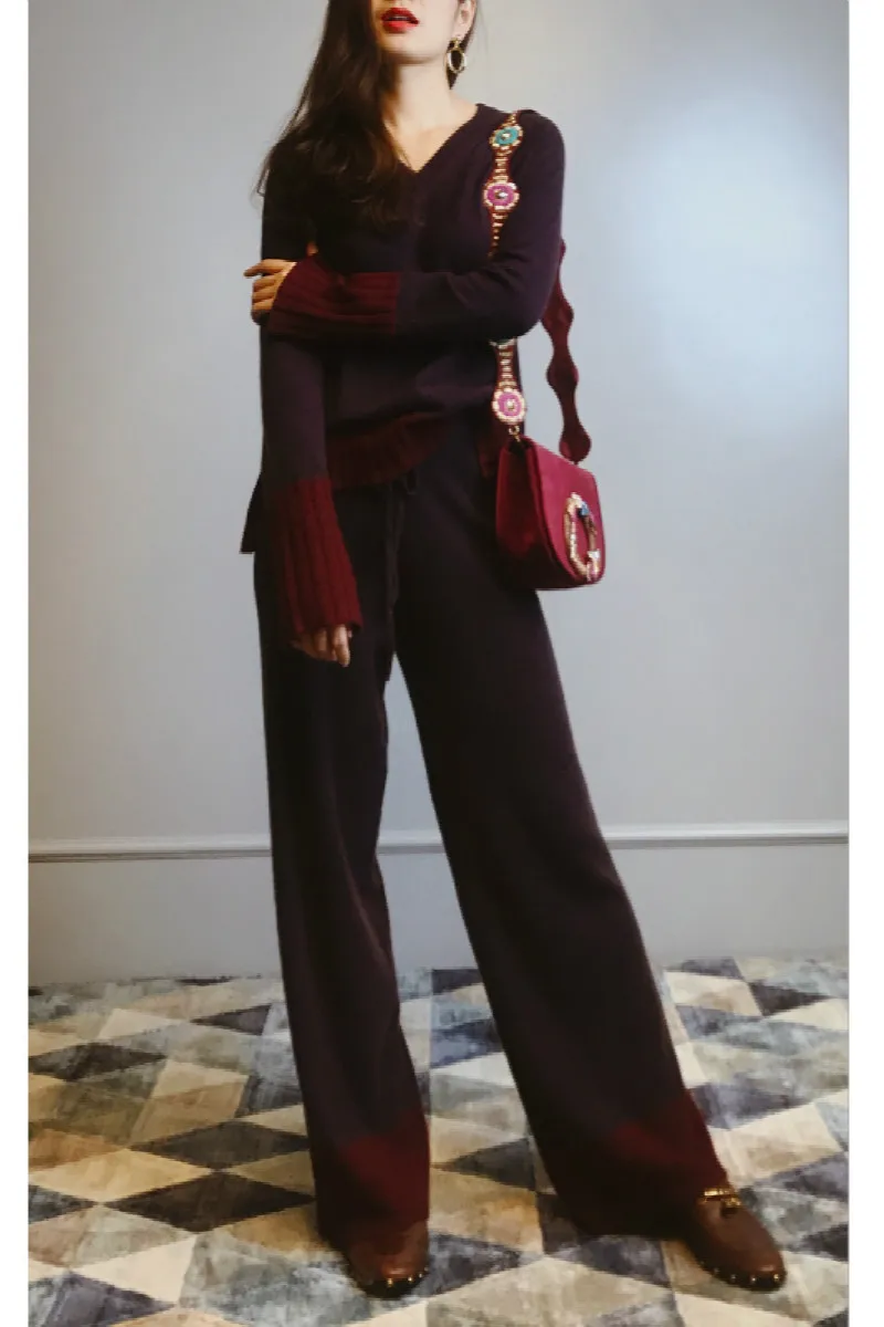 2022 Rushed New Arrival Wool Full Winter Cashmere Knit Suit Female Color Matching V-neck Sweater Wide Leg Pants Two-piece
2022 Rushed New Arrival Wool Full Winter Cashmere Knit Suit Female Color Matching V-neck Sweater Wide Leg Pants Two-piece