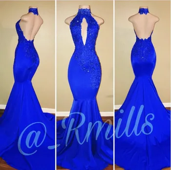 2019 Best Selling Royal Blue Sexy Keyhole Mermaid Prom Dresses Halter Lace Appliques Evening Gowns Backless Party Dress
2019 Best Selling Royal Blue Sexy Keyhole Mermaid Prom Dresses Halter Lace Appliques Evening Gowns Backless Party Dress