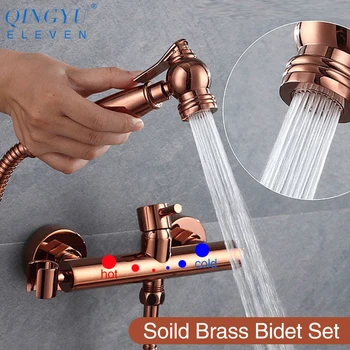 QINGYU ELEVEN soild brass toilet bidet sprayer set Hot and cold water mixer hygienic hand rose gold bidet shower toilet set
QINGYU ELEVEN soild brass toilet bidet sprayer set Hot and cold water mixer hygienic hand rose gold bidet shower toilet set