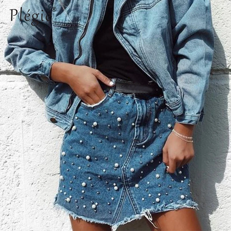 Plegie Casual Irregular Pearls Jean Skirt Women Streetwear Fringed Hem Skinny Pencil Skirt 2018 Pocket Denim Summer Mini Skirt
Plegie Casual Irregular Pearls Jean Skirt Women Streetwear Fringed Hem Skinny Pencil Skirt 2018 Pocket Denim Summer Mini Skirt