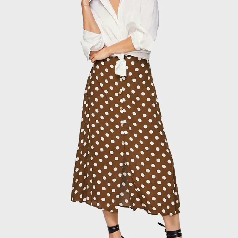 Ladies Vintage High Waisted Polka Dot Skirt Button Slit Midi Skirt Female A-line Casual Skirt Saias Summer Skirts For Women
Ladies Vintage High Waisted Polka Dot Skirt Button Slit Midi Skirt Female A-line Casual Skirt Saias Summer Skirts For Women