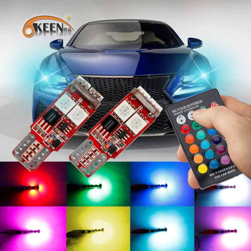 OKEEN led headlight bulb RGB T10 Canbus Car LED light bulb with remote controller 2PCS 6SMD 5050 T10 W5W Colourful flash strobe
OKEEN led headlight bulb RGB T10 Canbus Car LED light bulb with remote controller 2PCS 6SMD 5050 T10 W5W Colourful flash strobe