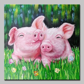 

Mintura Oil Paintings Modern Animal Picture All kinds of Pigs Art Hand Painted Acrylic Canvas Wall Sticker Morden Art No Framed