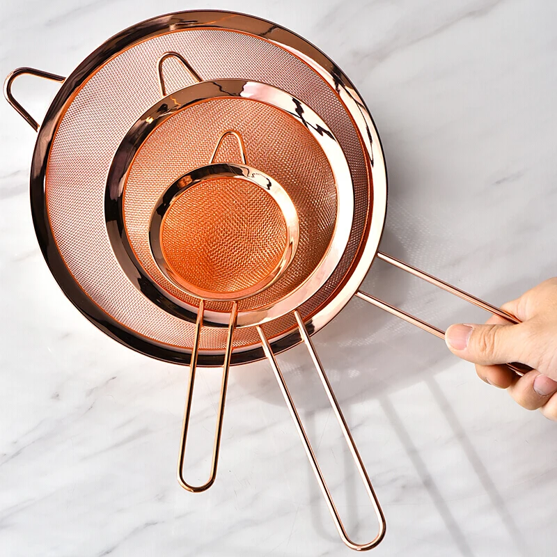 

Kitchen Stainless Steel Strainer Cooking Oil Flour Filter Sifter Tea Strainer Rose Gold Colander Kitchen Tools Accessories 1PC