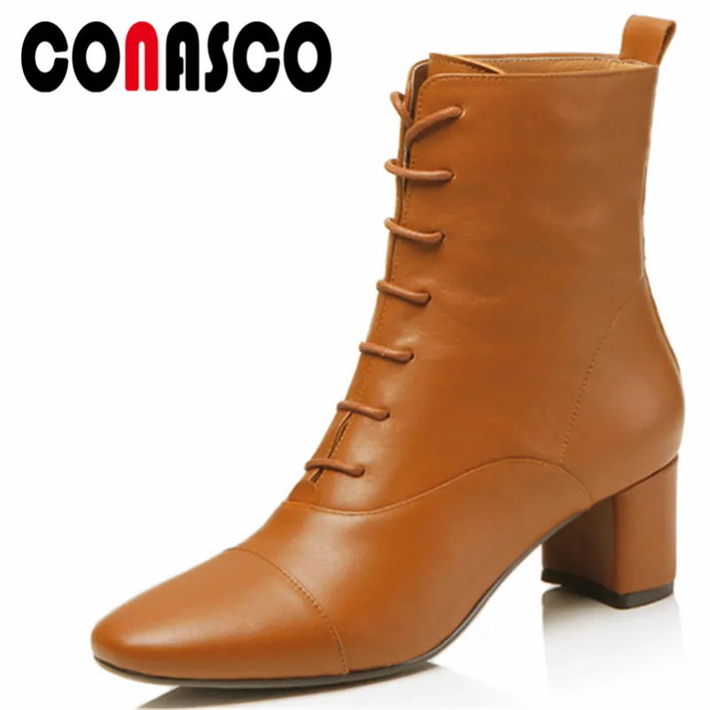 CONASCO Fashion Women Ankle Boots Genuine Leather Autumn Winter Warm High Heels Shoes Woman Cross-tied Quality Martin Boots
CONASCO Fashion Women Ankle Boots Genuine Leather Autumn Winter Warm High Heels Shoes Woman Cross-tied Quality Martin Boots